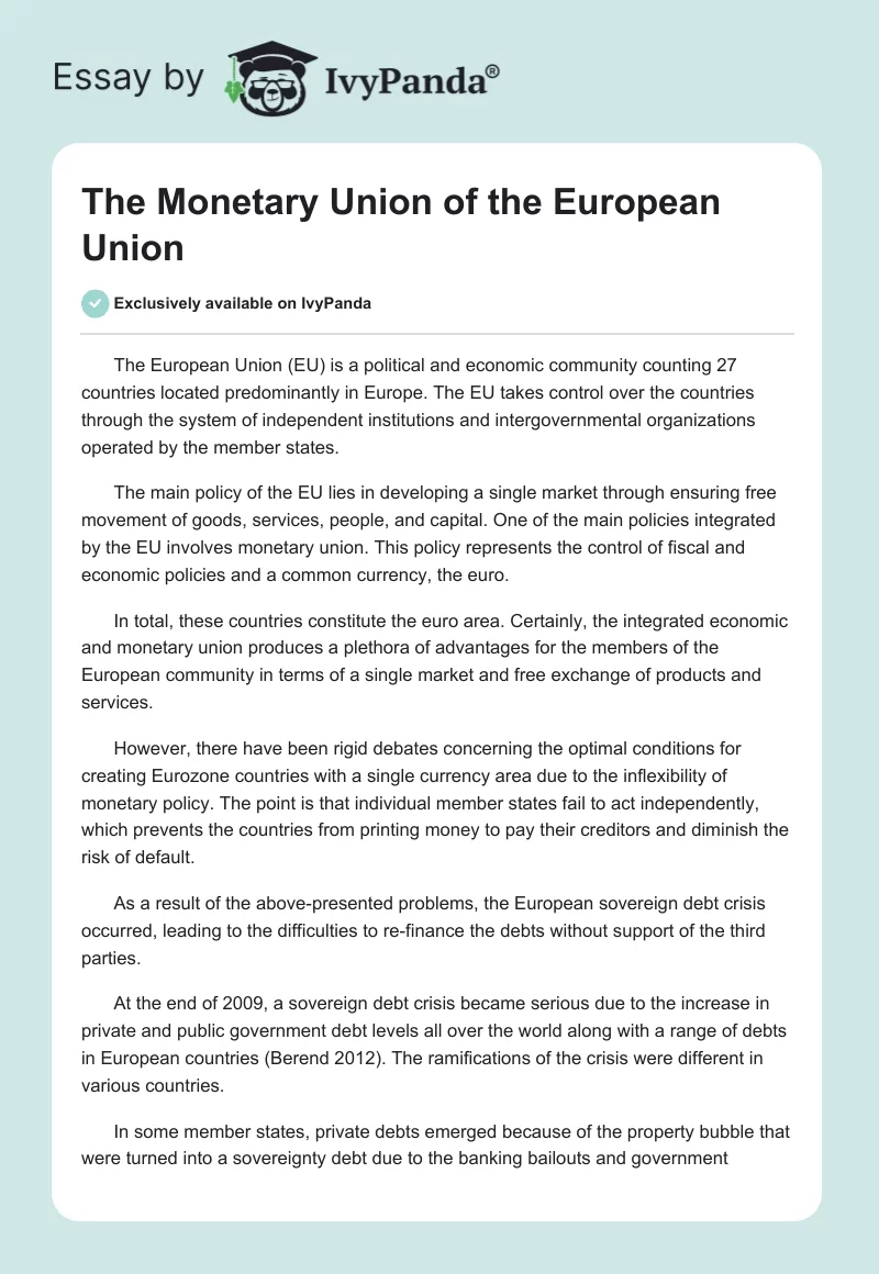 The Monetary Union of the European Union. Page 1
