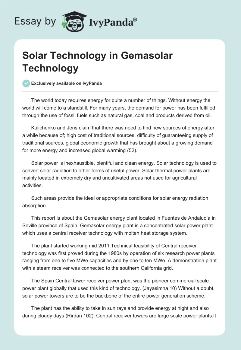 Solar Technology in Gemasolar Technology. Page 1