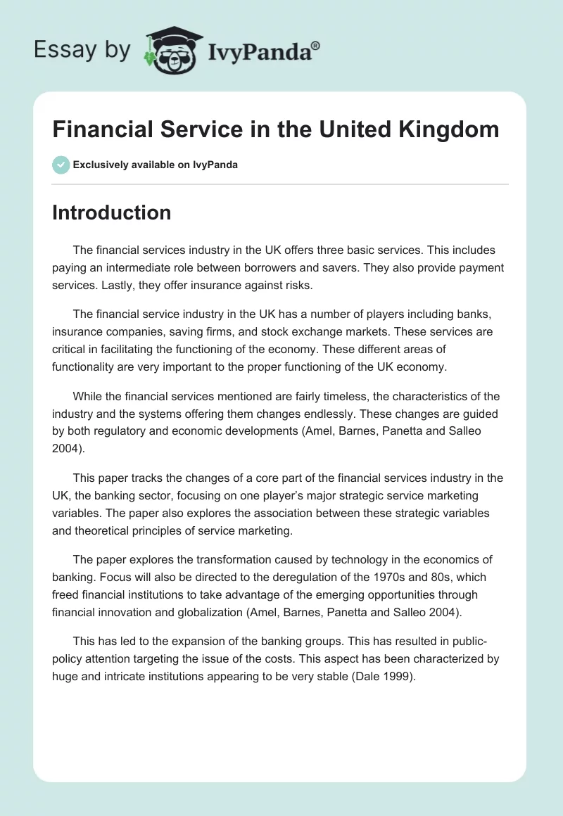 Financial Service in the United Kingdom. Page 1