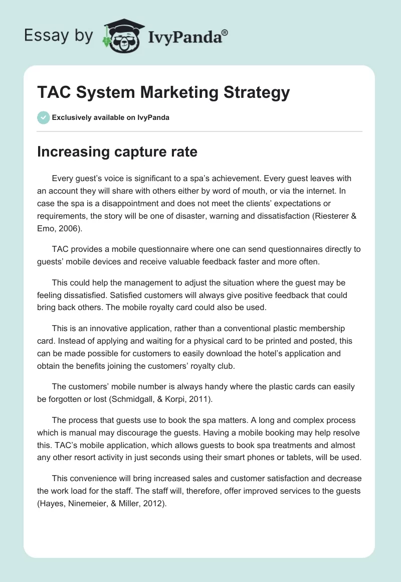 TAC System Marketing Strategy. Page 1