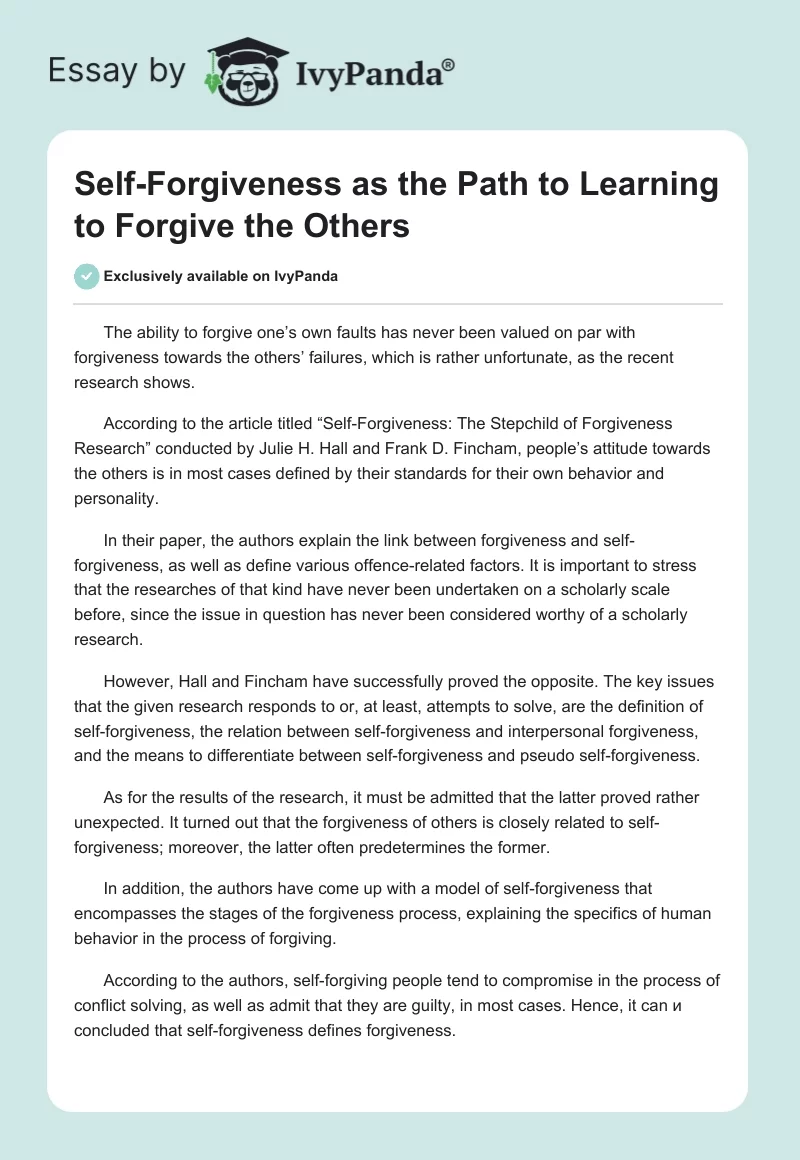 Self-Forgiveness as the Path to Learning to Forgive the Others. Page 1