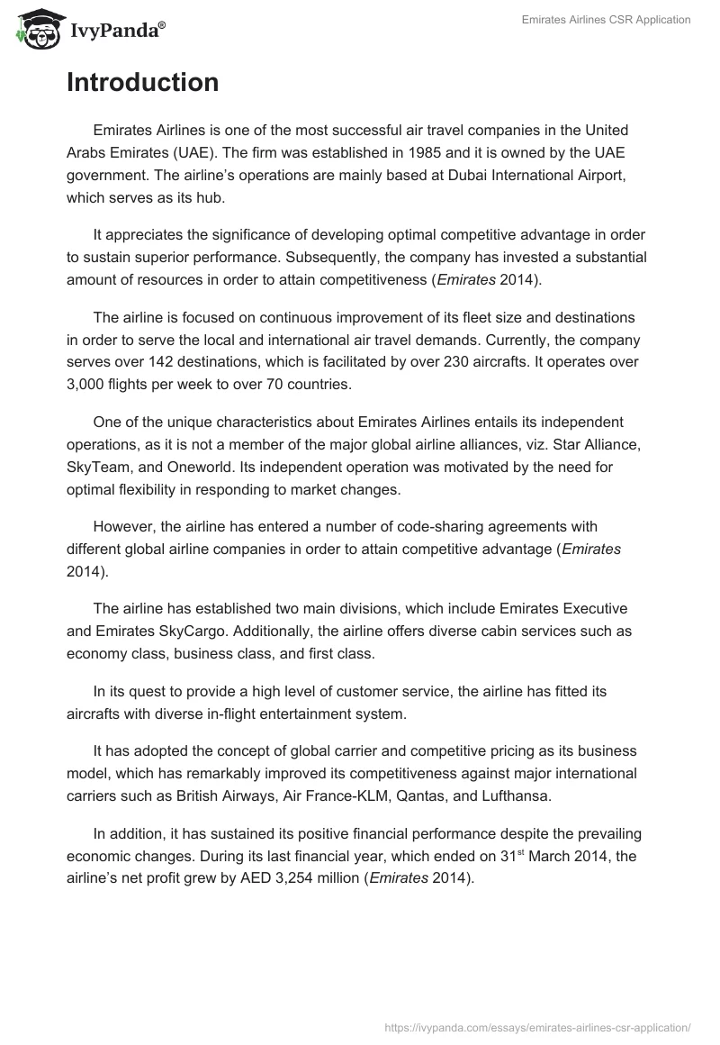 Emirates Airlines CSR Application. Page 2
