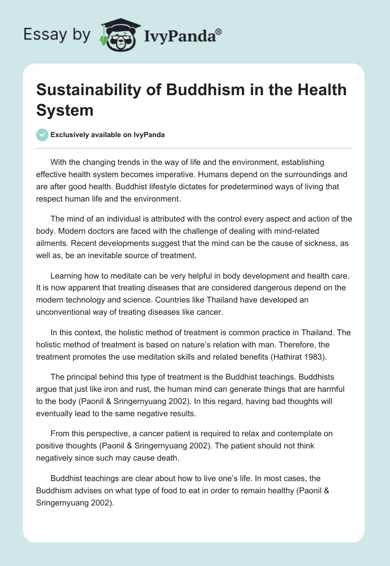 Sustainability of Buddhism in the Health System. Page 1