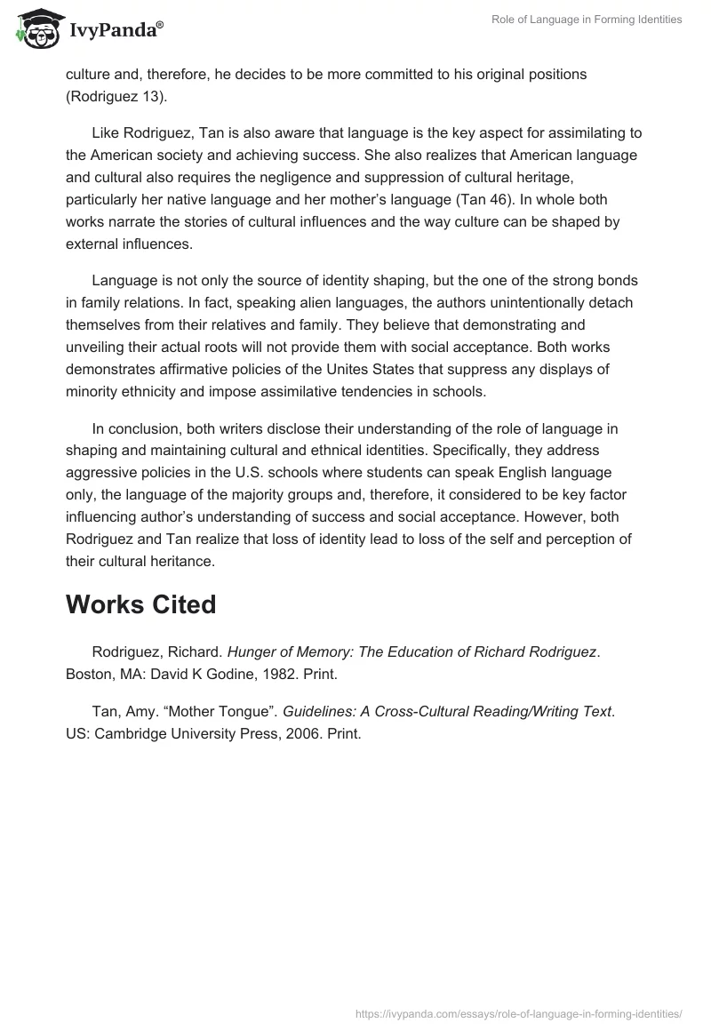 Role of Language in Forming Identities. Page 2
