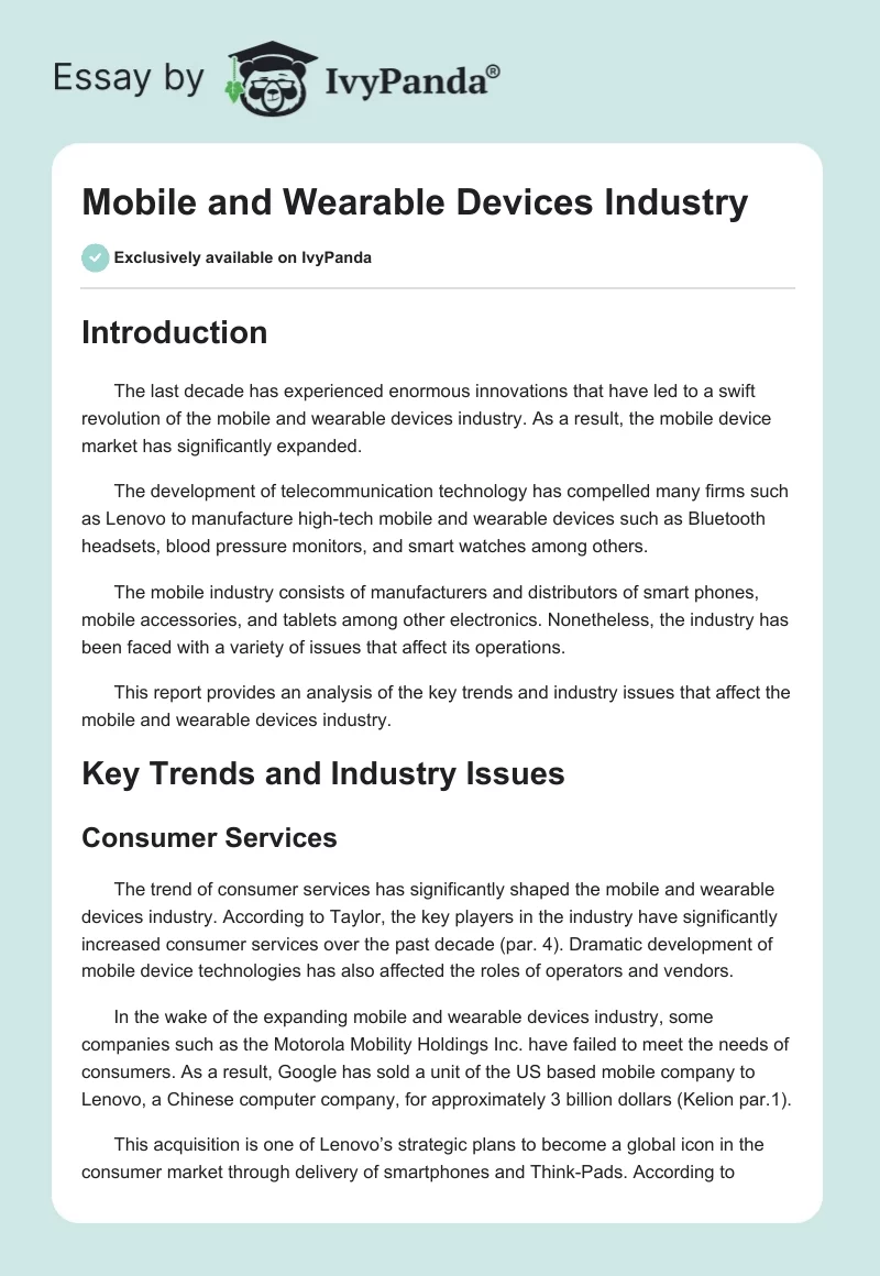 Mobile and Wearable Devices Industry. Page 1