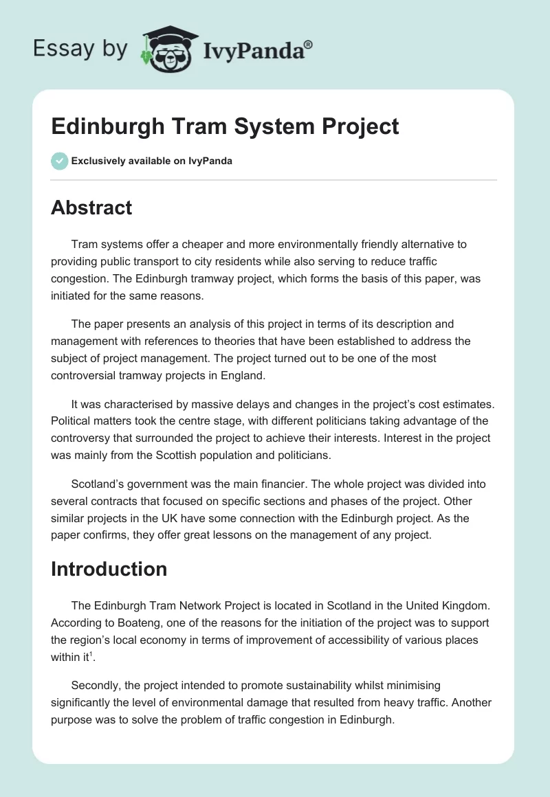 Edinburgh Tram System Project. Page 1