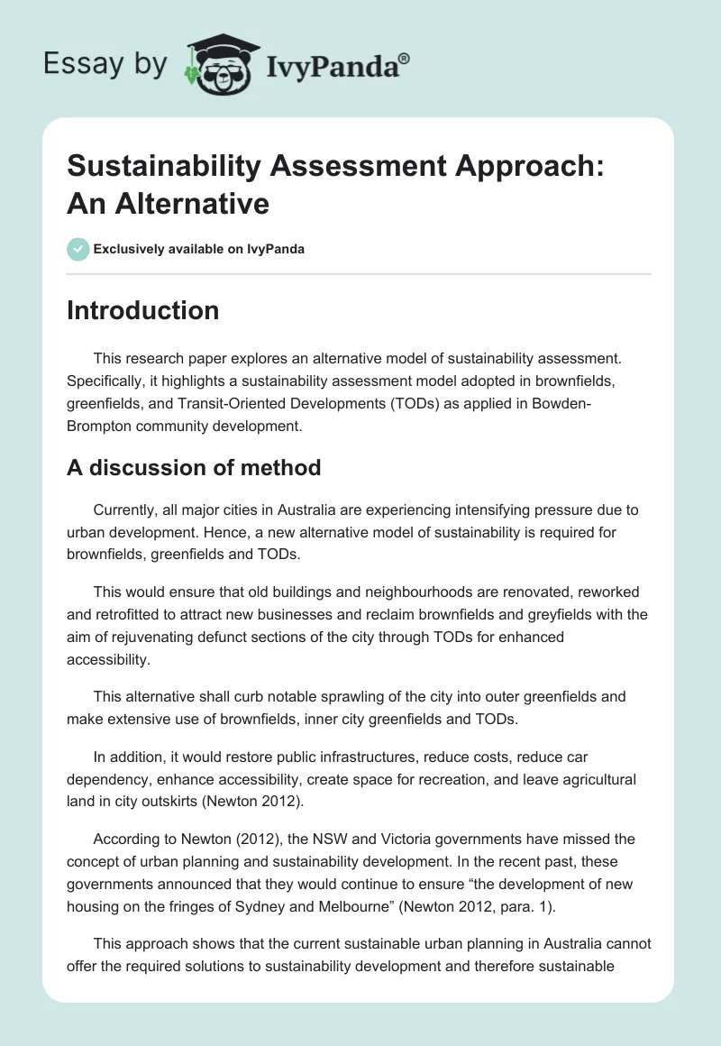 Sustainability Assessment Approach: An Alternative. Page 1
