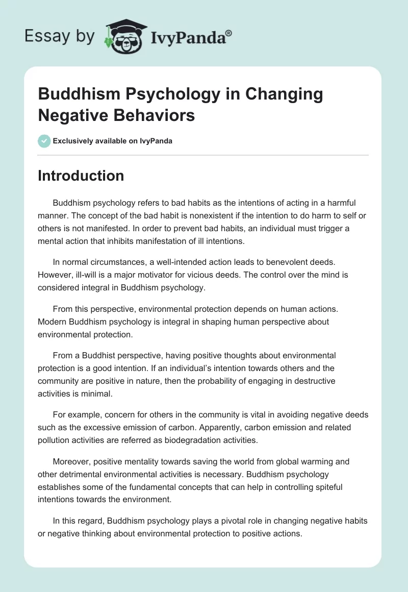 Buddhism Psychology in Changing Negative Behaviors. Page 1