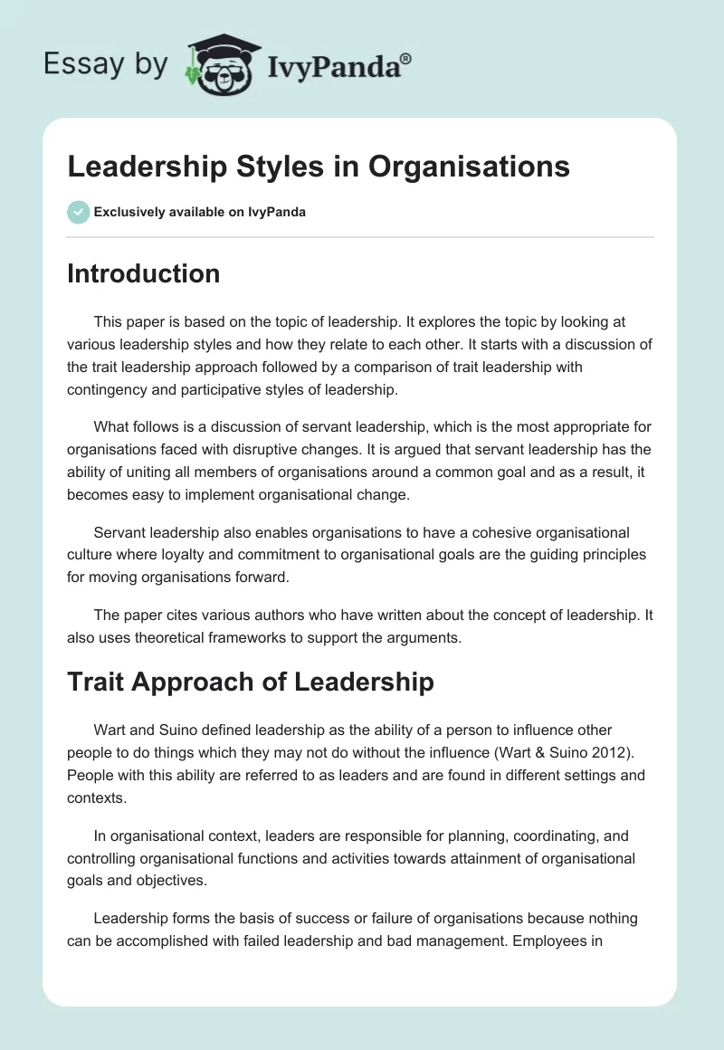 Leadership Styles in Organisations. Page 1