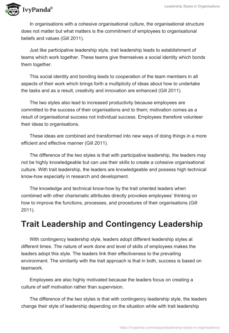 Leadership Styles in Organisations. Page 4