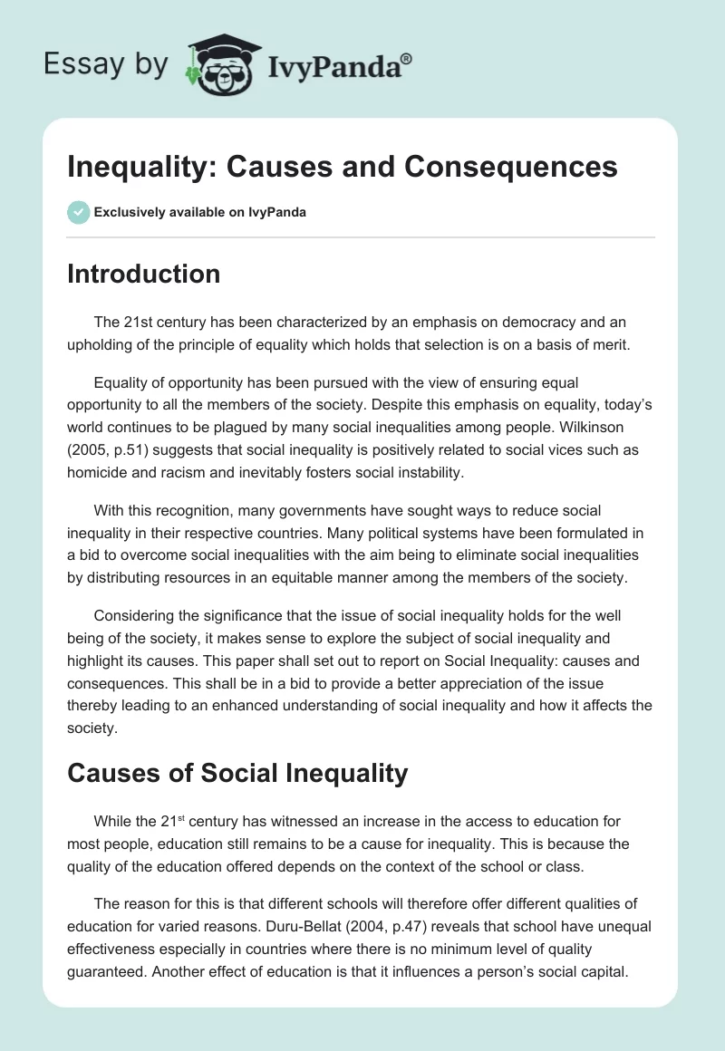 Inequality: Causes and Consequences. Page 1