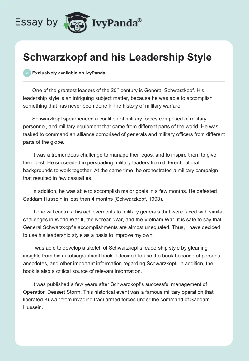 Schwarzkopf and his Leadership Style. Page 1