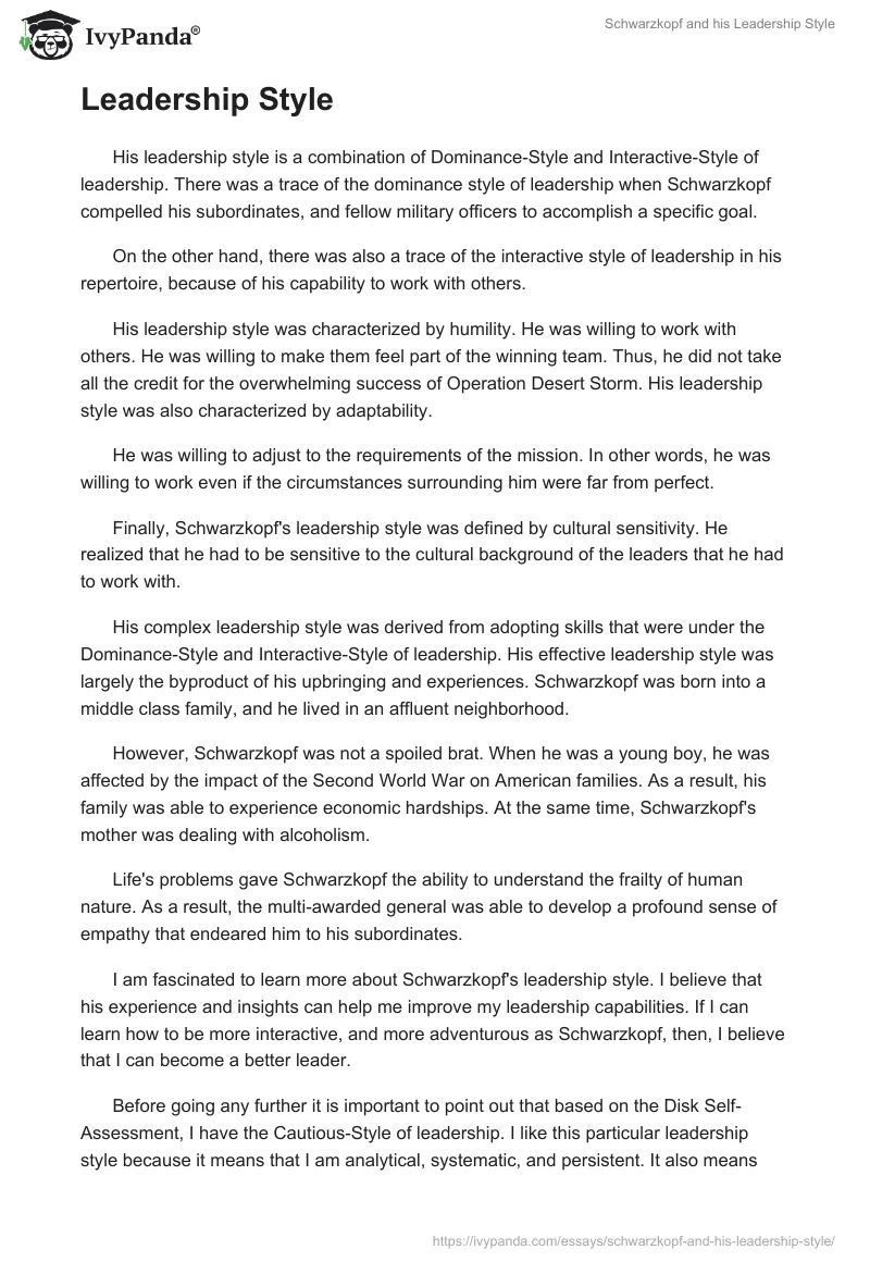 Schwarzkopf and his Leadership Style. Page 2