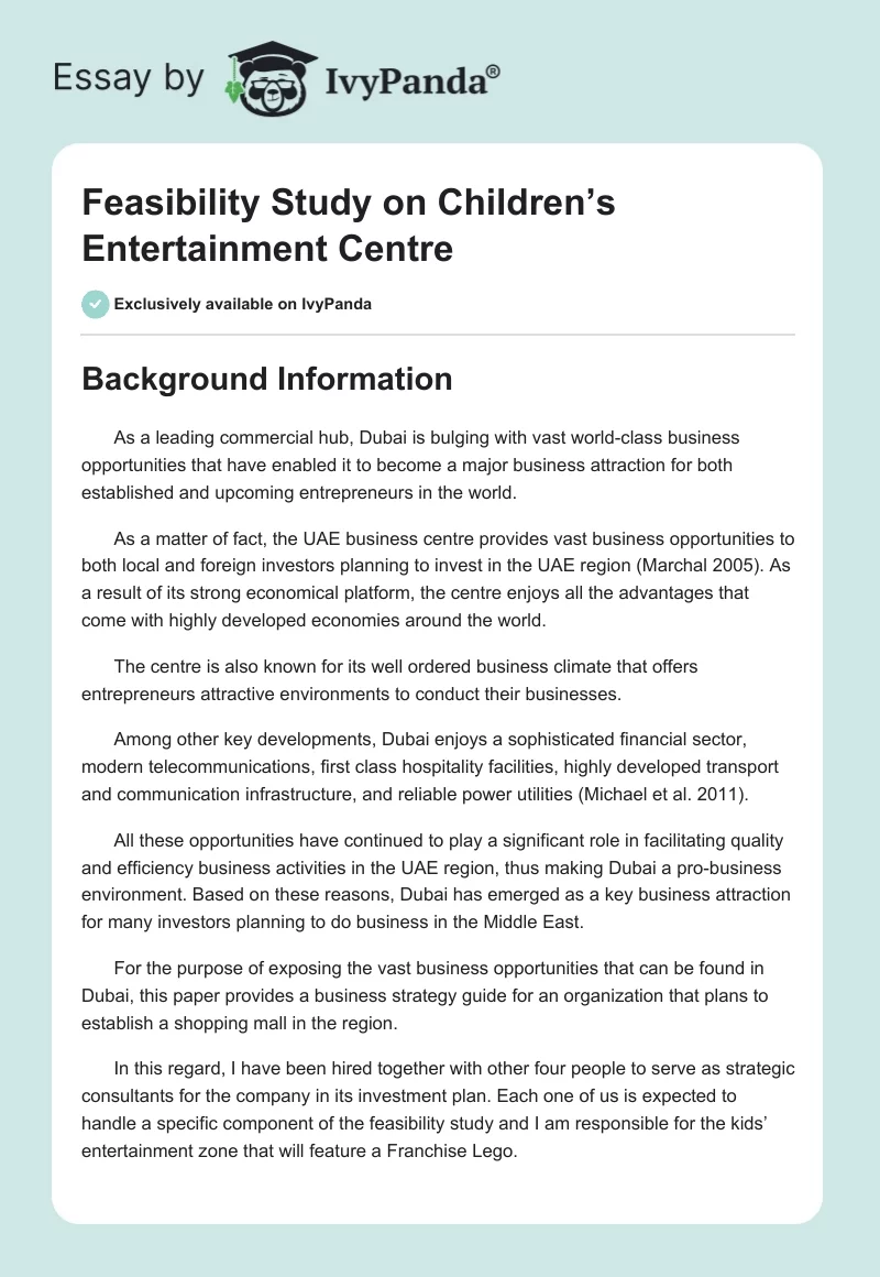Feasibility Study on Children’s Entertainment Centre. Page 1