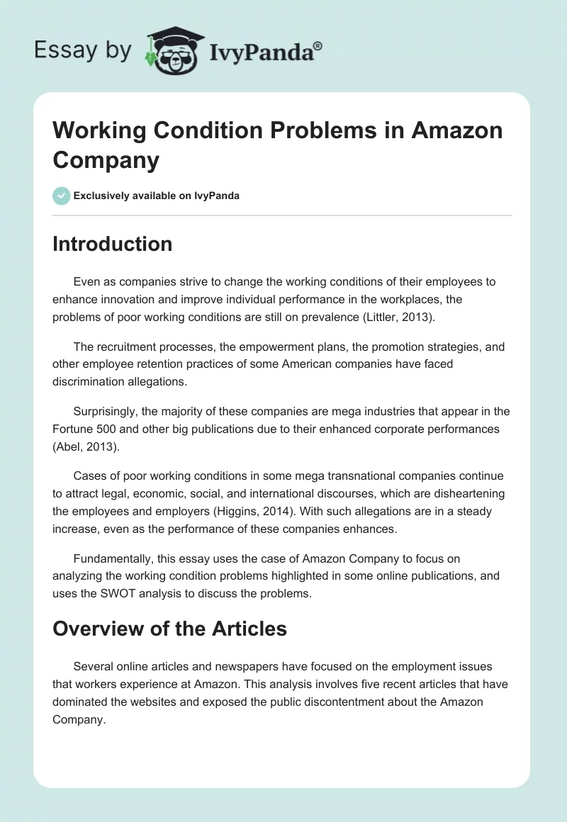 Working Condition Problems in Amazon Company. Page 1