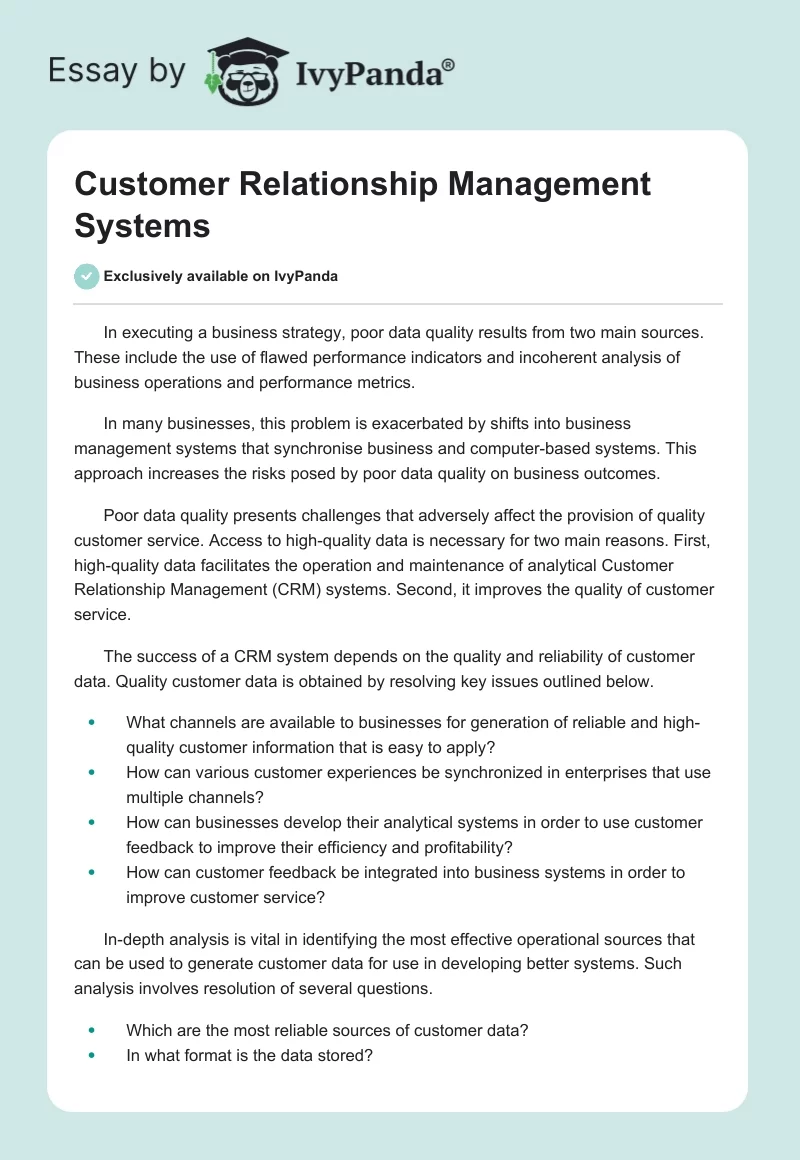 Customer Relationship Management Systems. Page 1