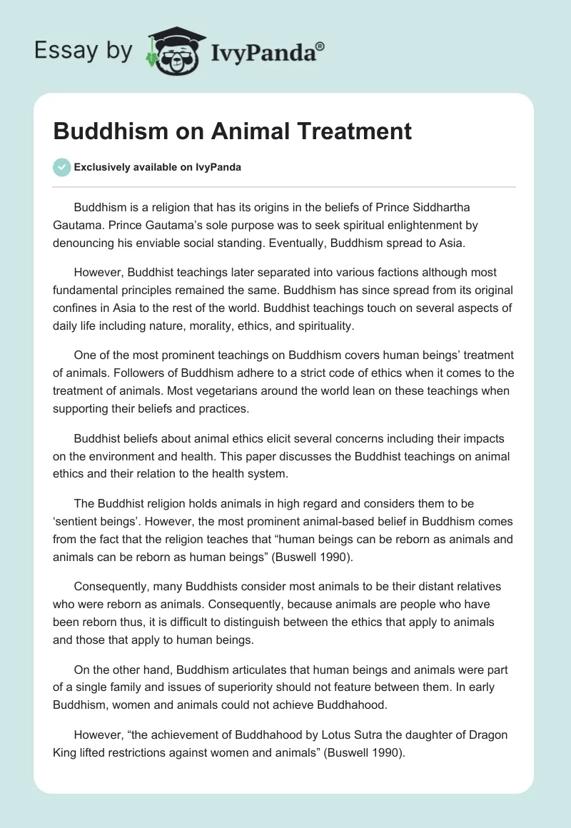 Buddhism on Animal Treatment. Page 1