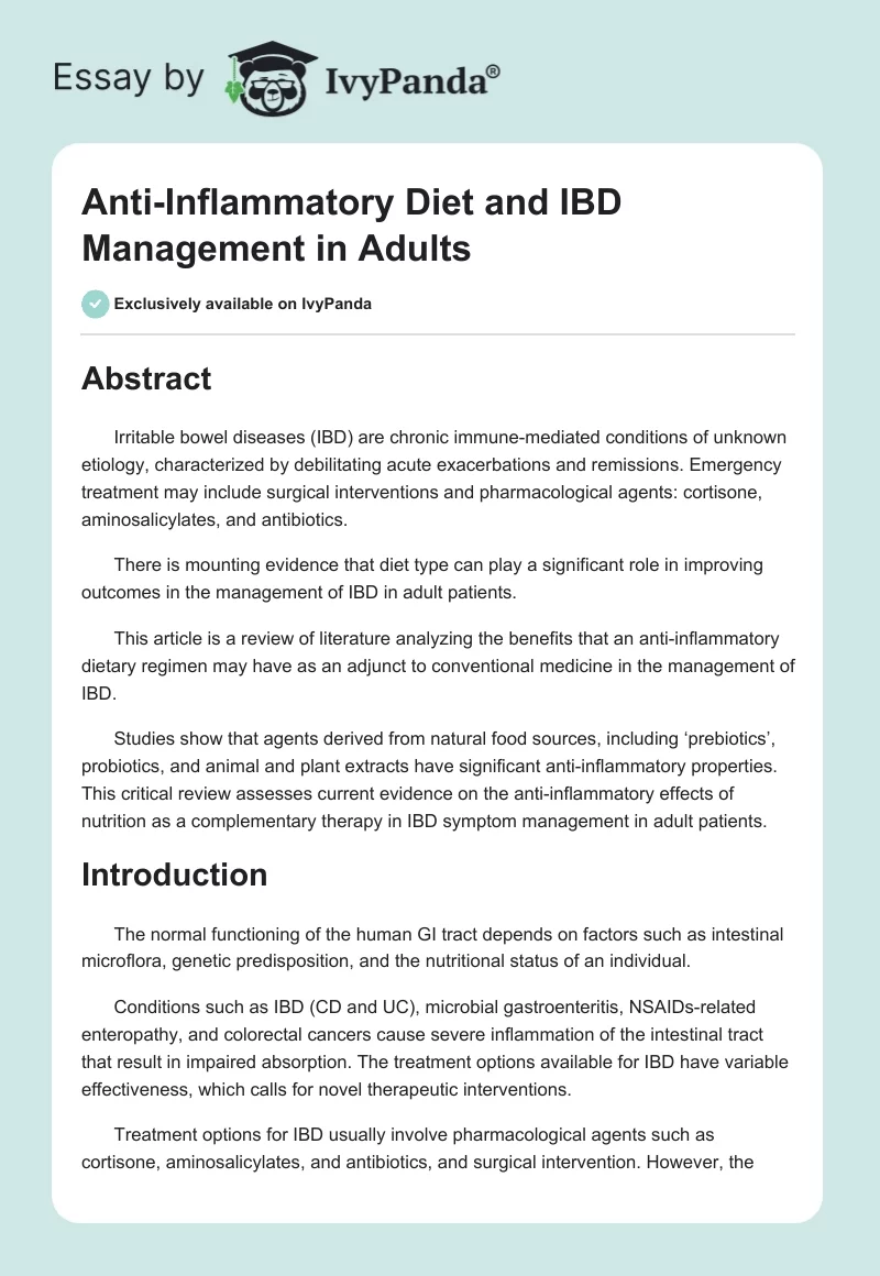 Anti-Inflammatory Diet and IBD Management in Adults. Page 1