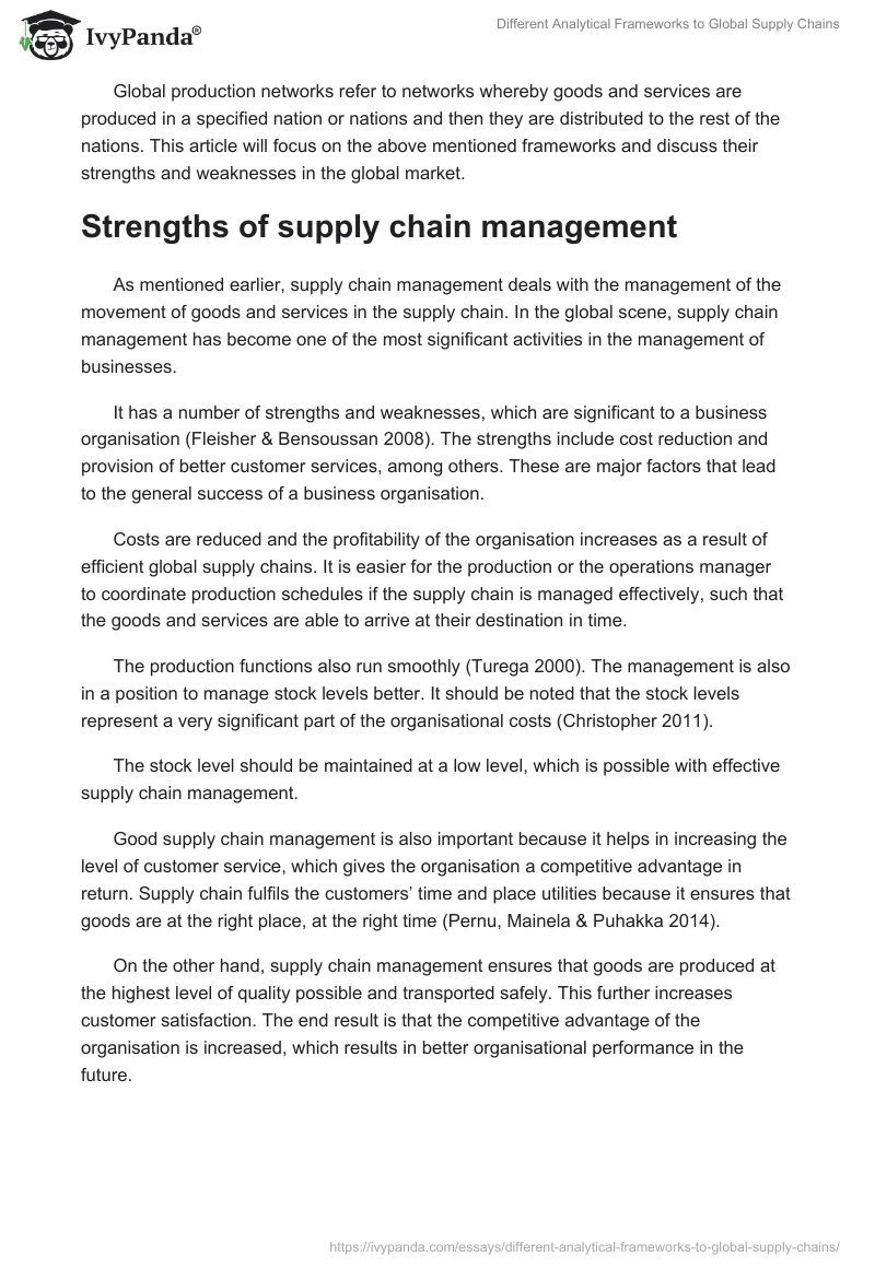 Different Analytical Frameworks to Global Supply Chains. Page 2