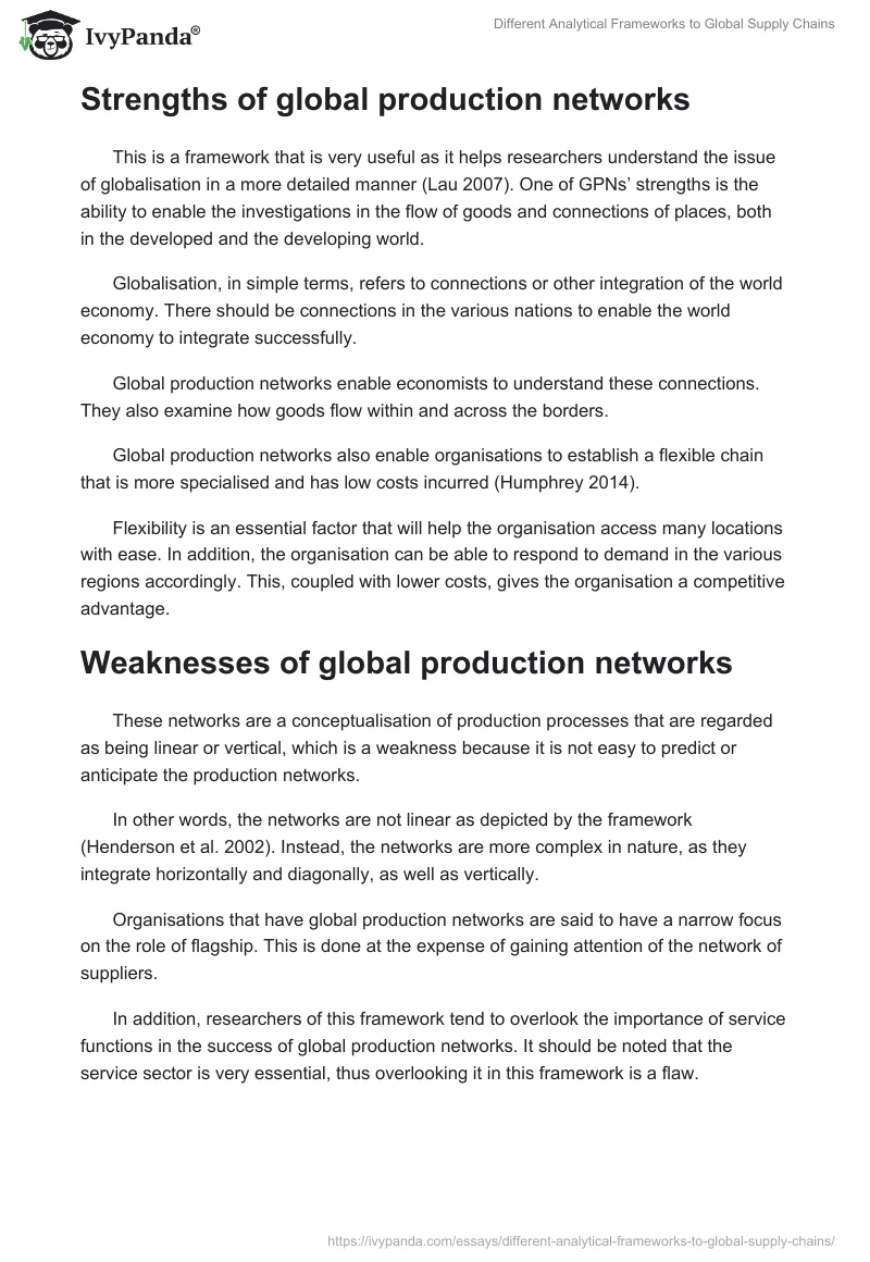 Different Analytical Frameworks to Global Supply Chains. Page 5