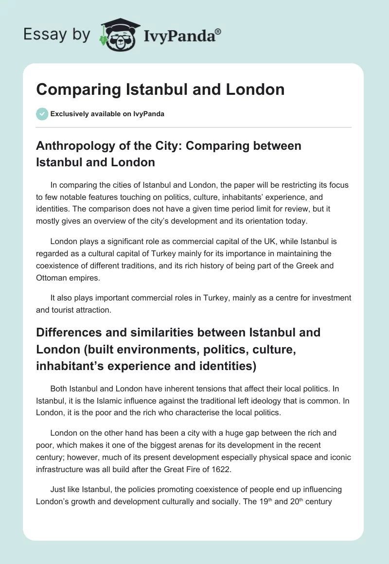 Comparing Istanbul and London. Page 1