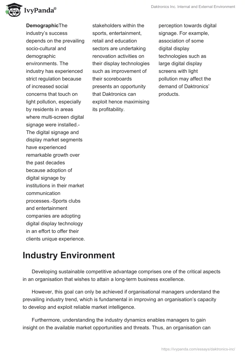 Daktronics Inc. Internal and External Environment. Page 5