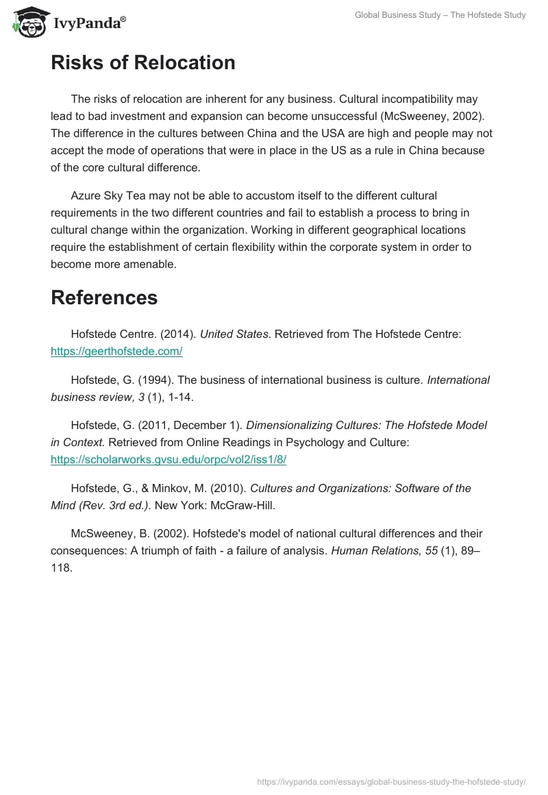 Global Business Study – The Hofstede Study. Page 5