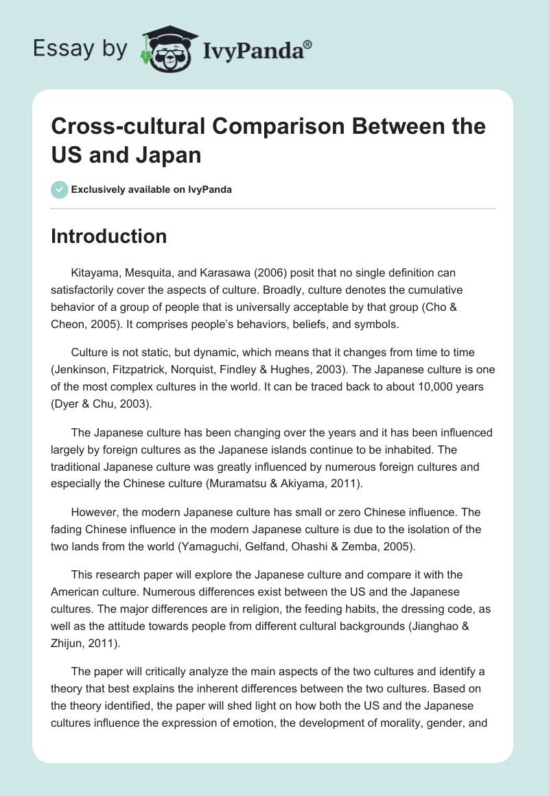 Cross-cultural Comparison Between the US and Japan. Page 1