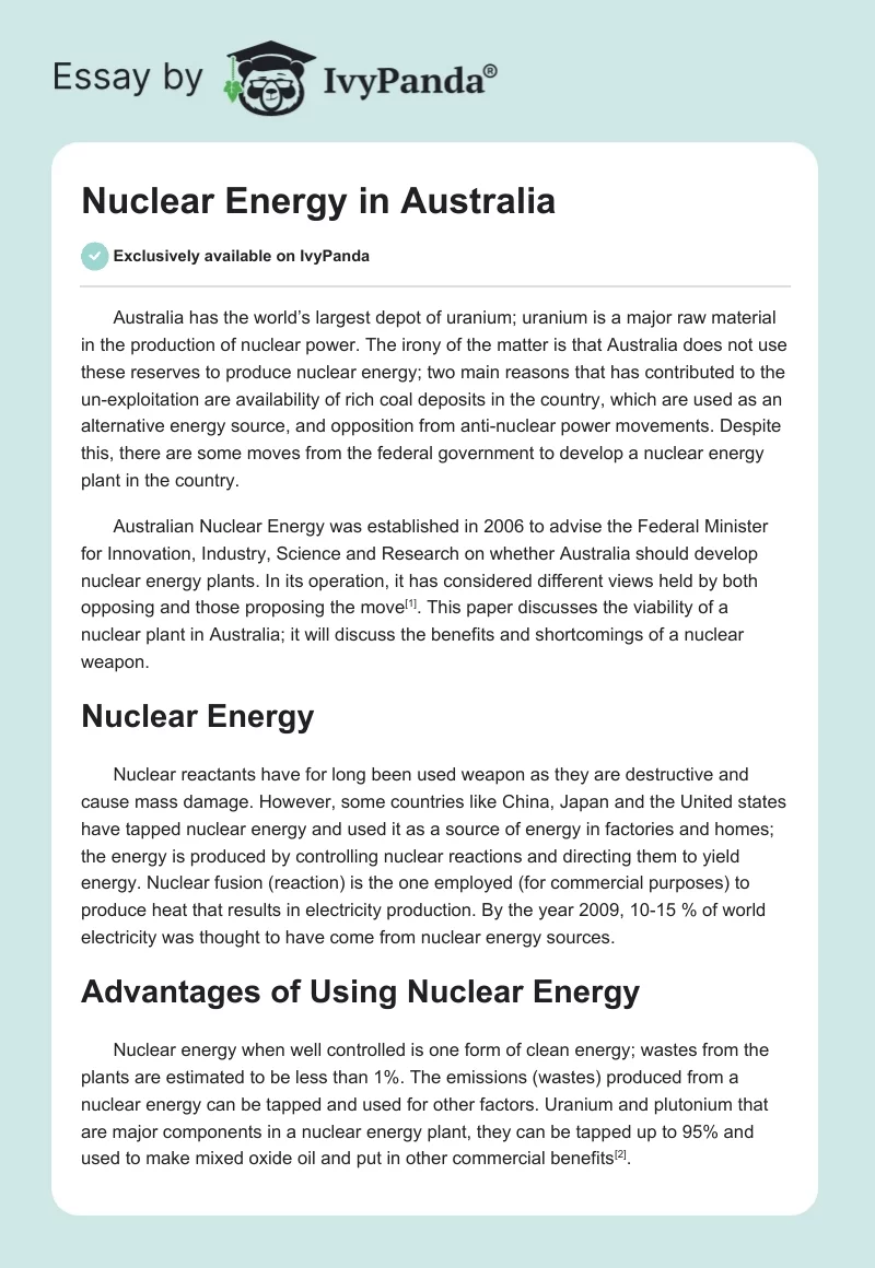 Nuclear Energy in Australia. Page 1