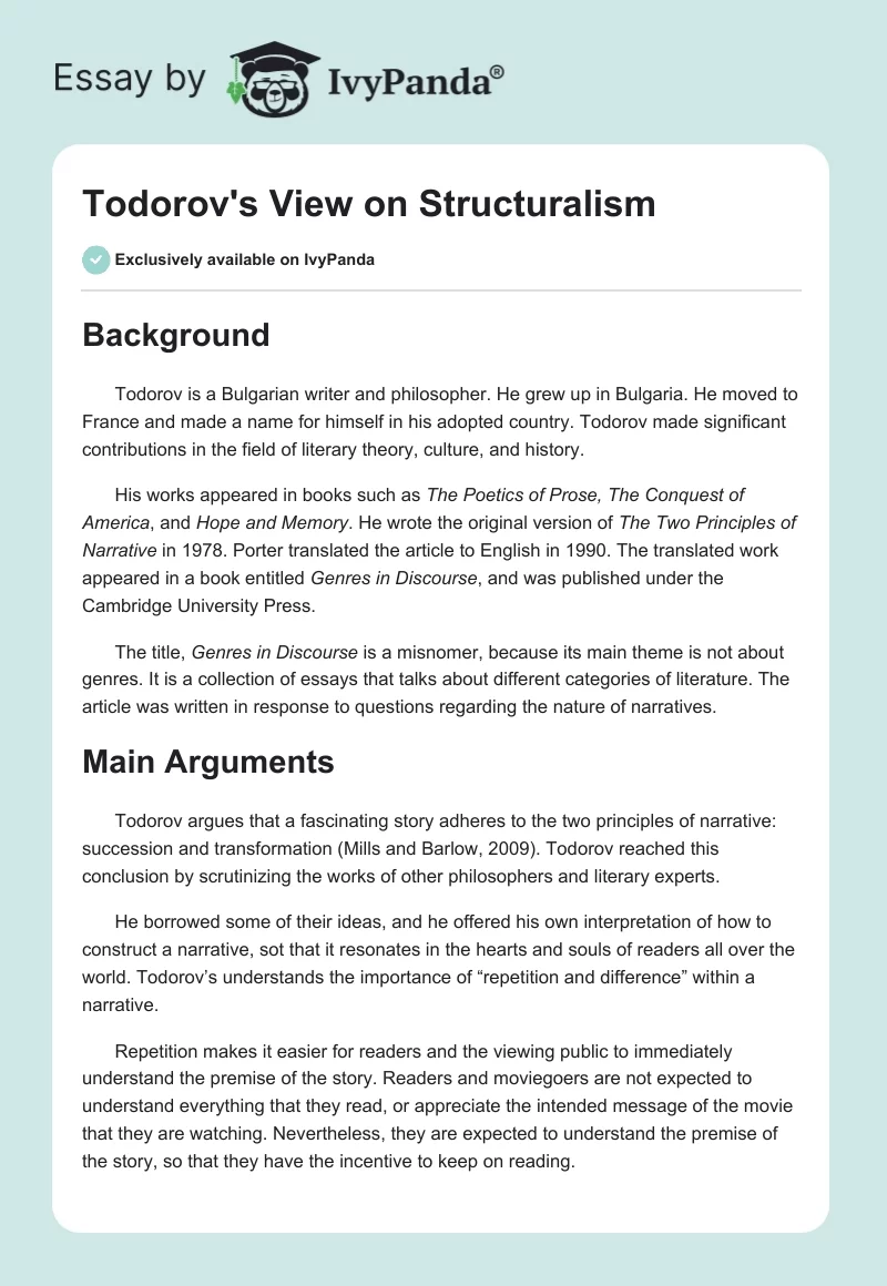 Todorov's View on Structuralism. Page 1