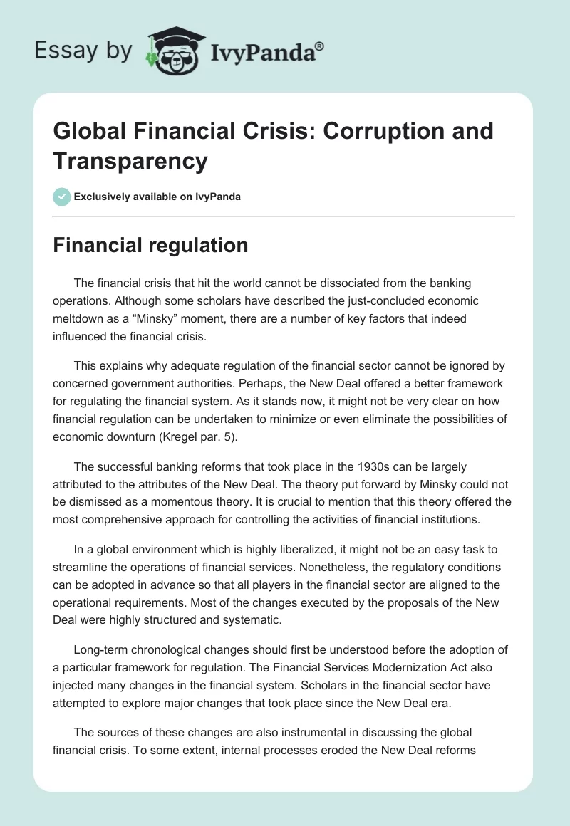 Global Financial Crisis: Corruption and Transparency. Page 1