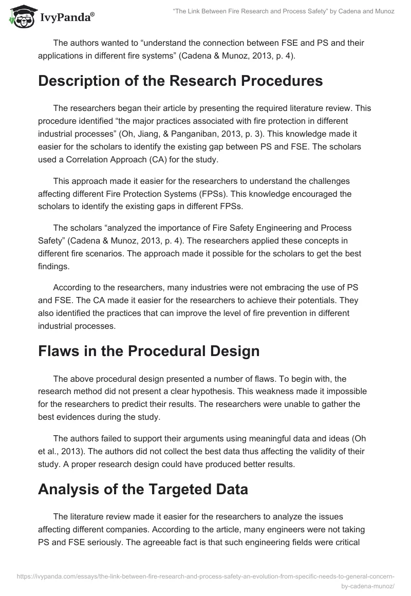 “The Link Between Fire Research and Process Safety” by Cadena and Munoz. Page 2