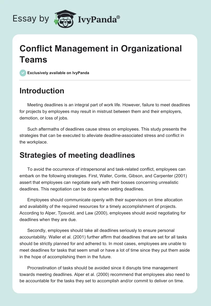 Conflict Management in Organizational Teams. Page 1