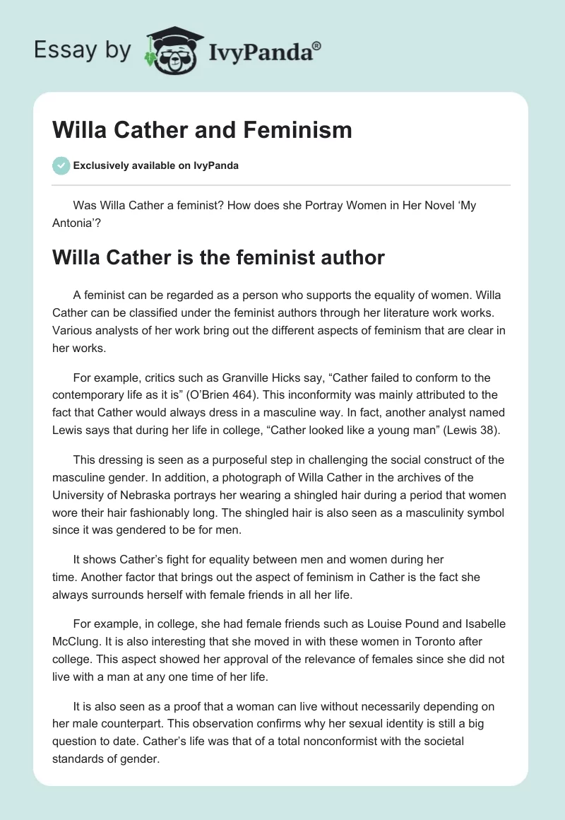 Willa Cather and Feminism. Page 1