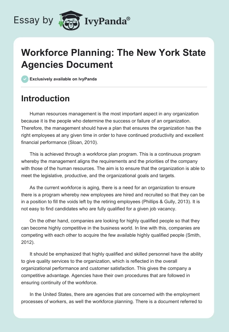 Workforce Planning: The New York State Agencies Document. Page 1