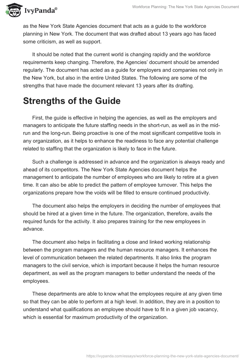 Workforce Planning: The New York State Agencies Document. Page 2