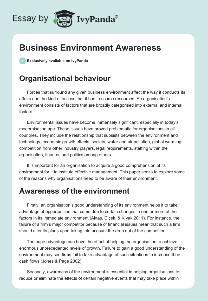 Business Environment Awareness. Page 1
