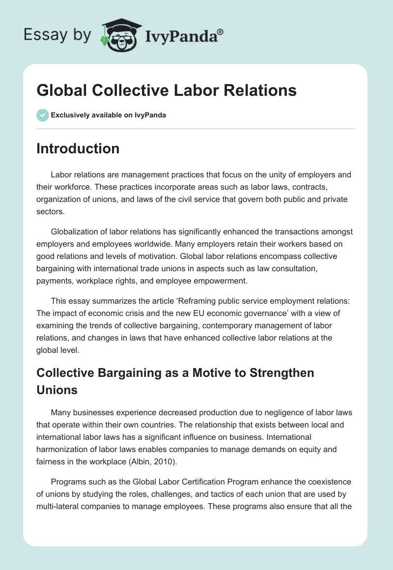 Global Collective Labor Relations. Page 1