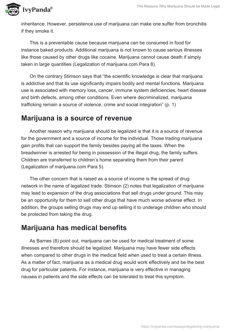 The Reasons Why Marijuana Should be Made Legal. Page 4