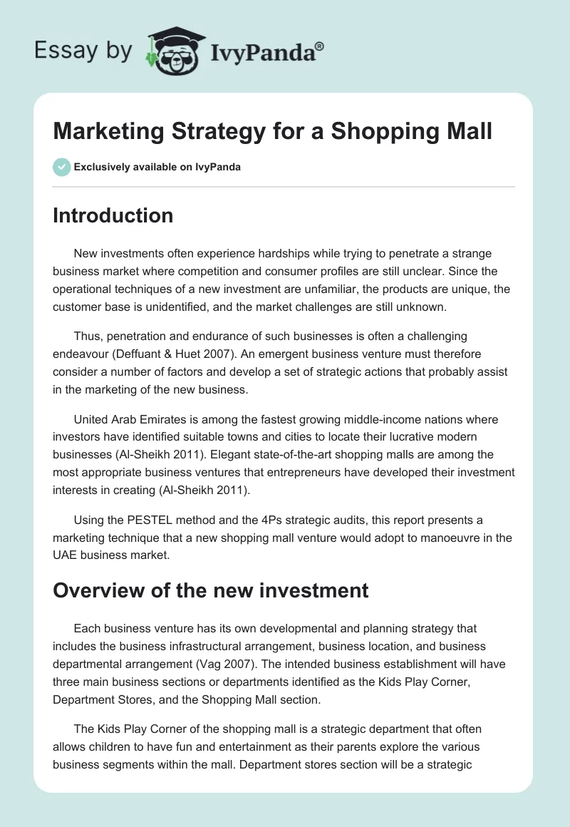 Marketing Strategy for a Shopping Mall. Page 1