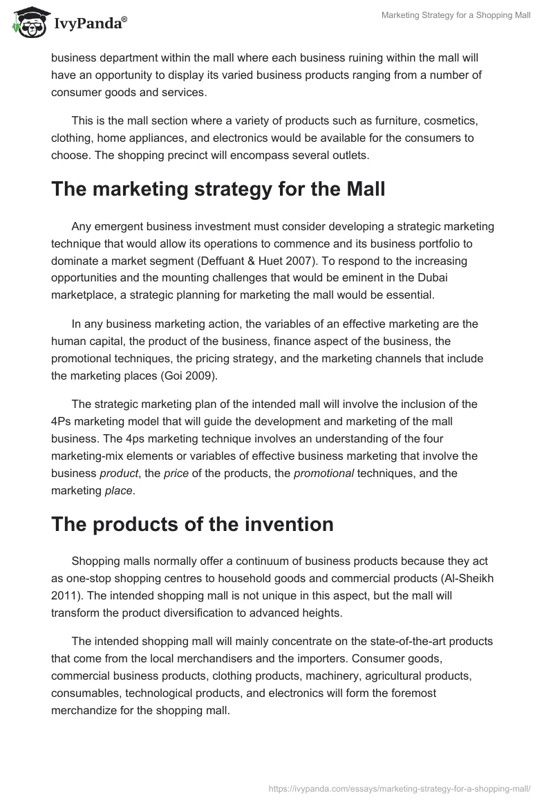 Marketing Strategy for a Shopping Mall. Page 2