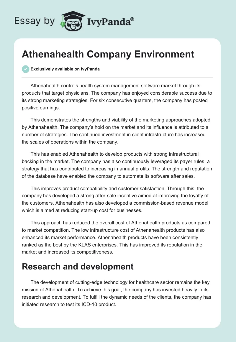Athenahealth Company Environment. Page 1