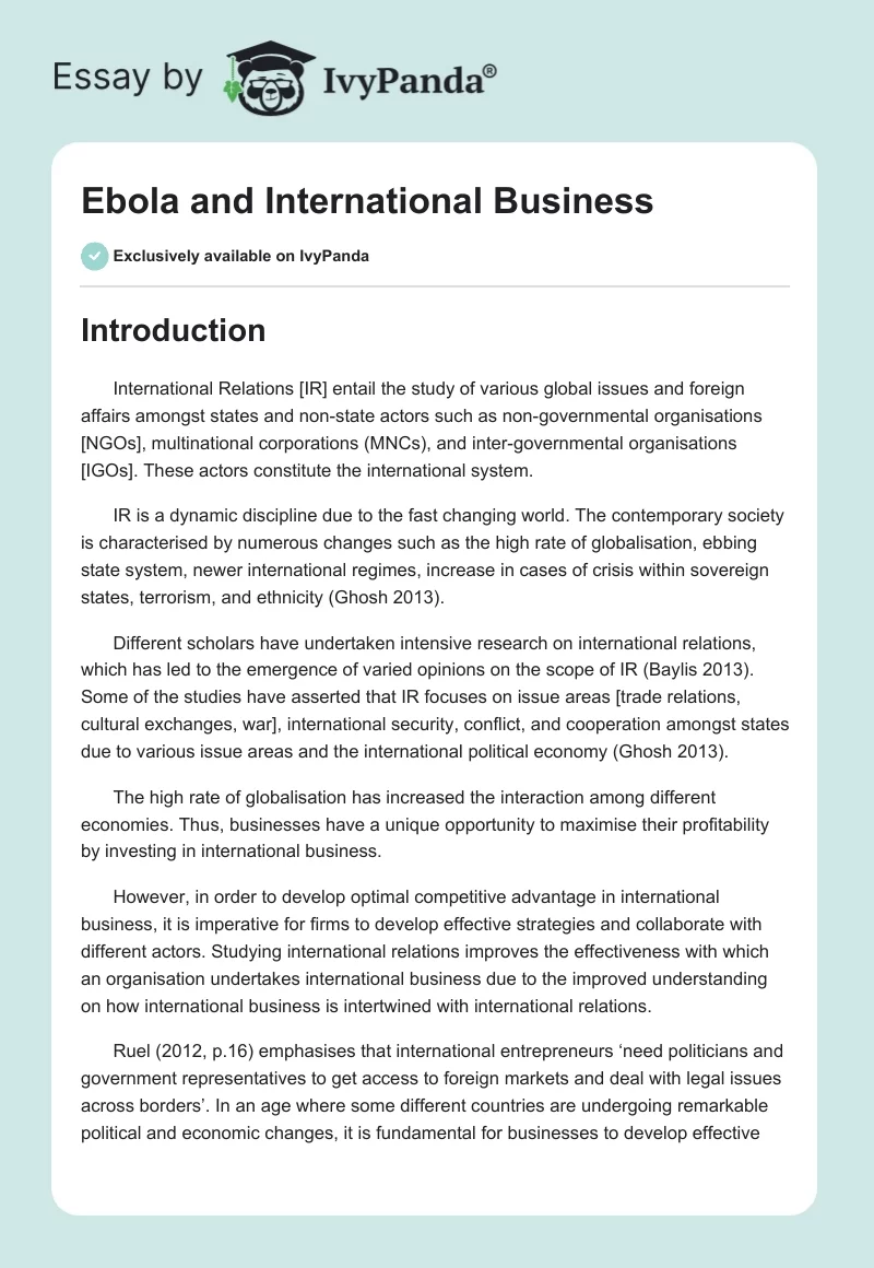 Ebola and International Business. Page 1