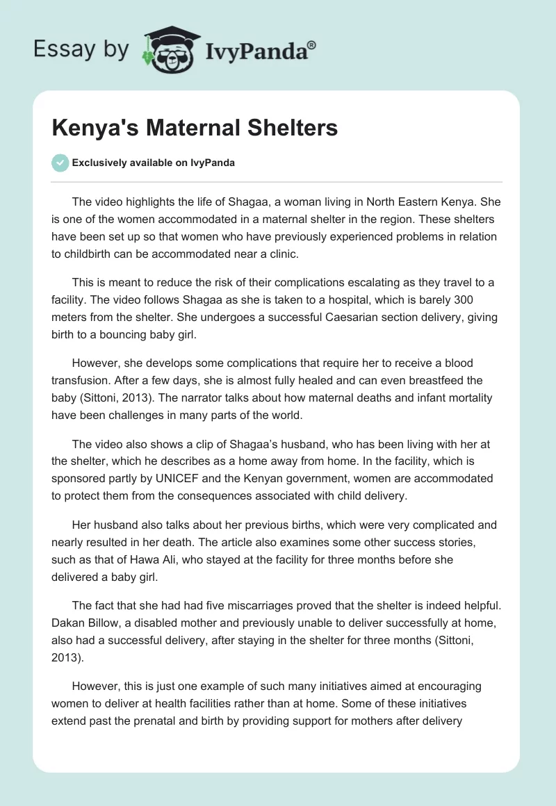 Kenya's Maternal Shelters. Page 1