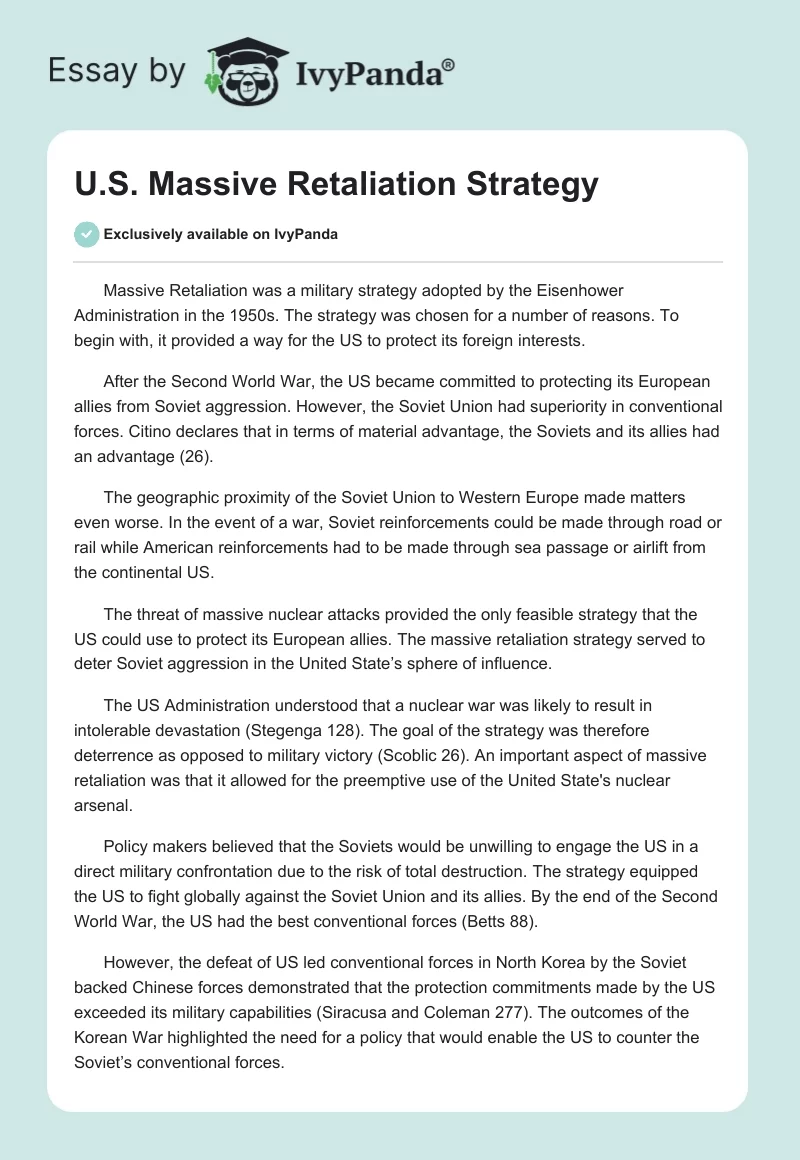U.S. Massive Retaliation Strategy. Page 1