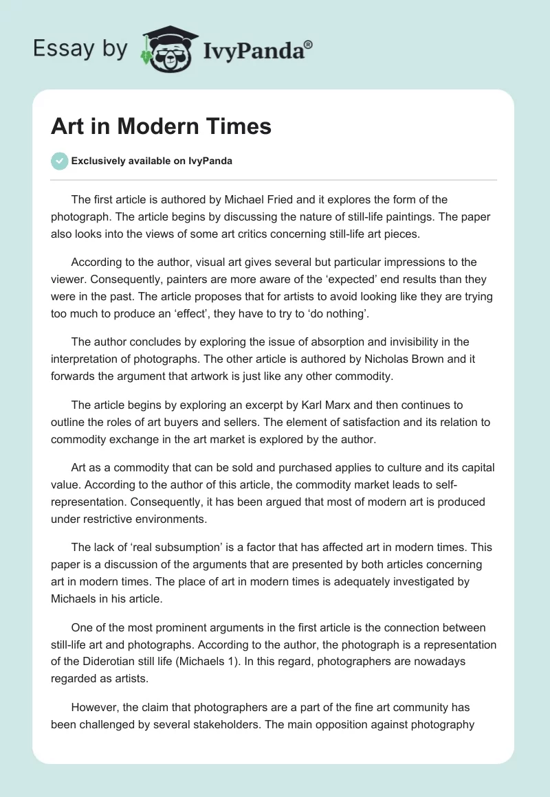 Art in Modern Times. Page 1