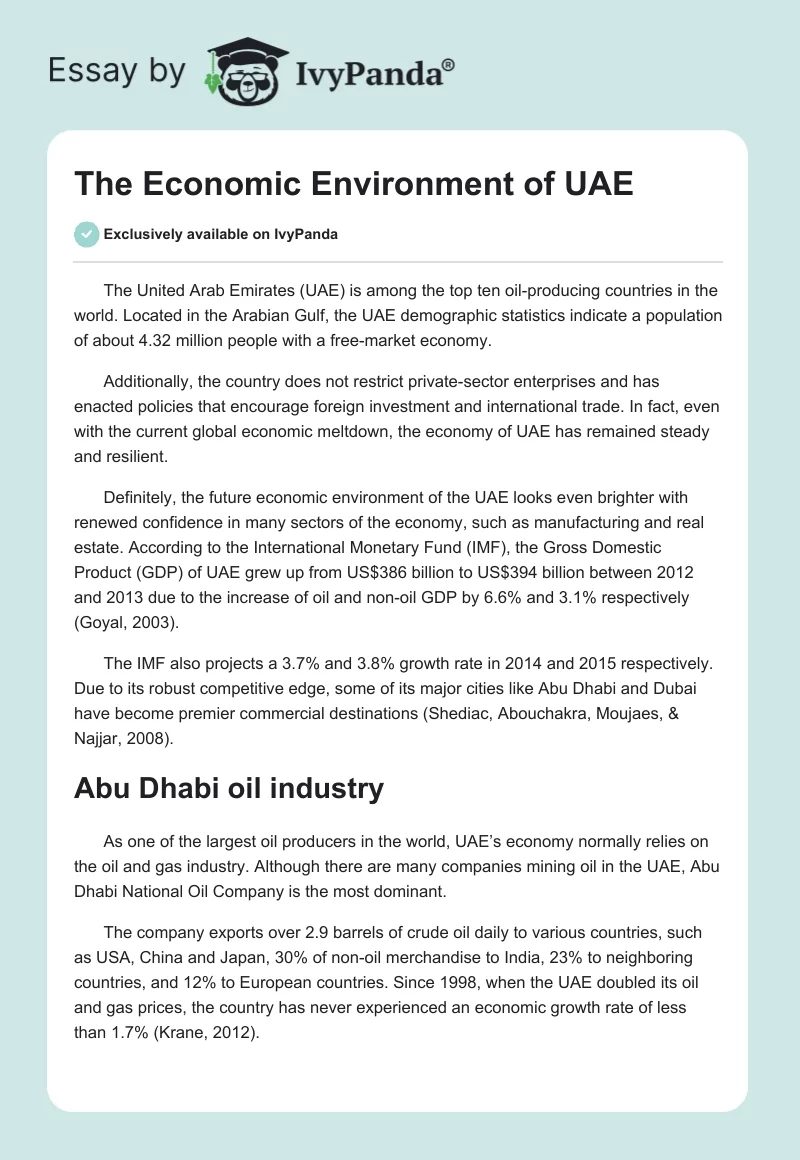 The Economic Environment of UAE. Page 1
