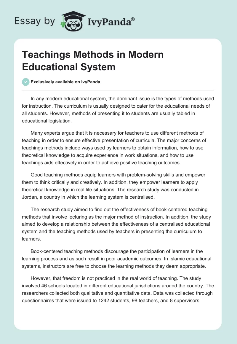Teachings Methods in Modern Educational System. Page 1