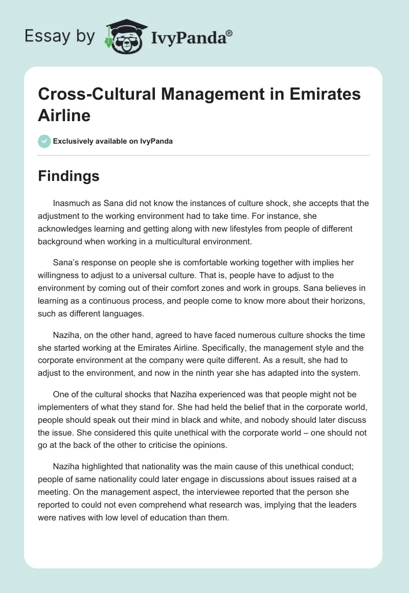 Cross-Cultural Management in Emirates Airline. Page 1