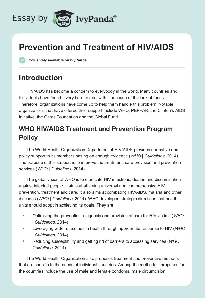 Prevention and Treatment of HIV/AIDS. Page 1